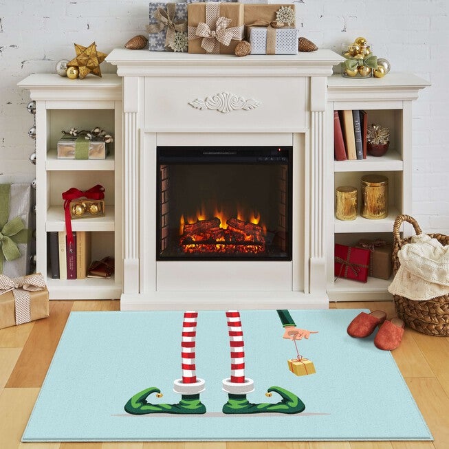 Elf Stockings Light Blue Kitchen Rug, , alternate image number 5