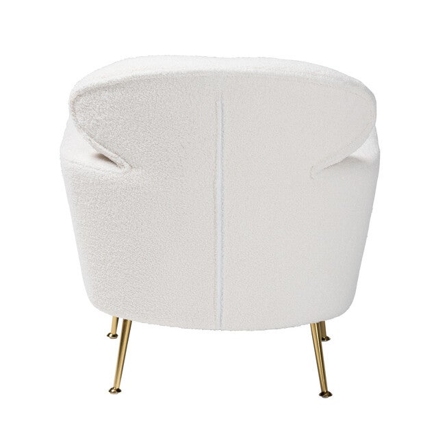 Fantasia Modern and Contemporary Ivory Boucle Upholstered and Gold Metal Armchair, IVORY, alternate image number 4
