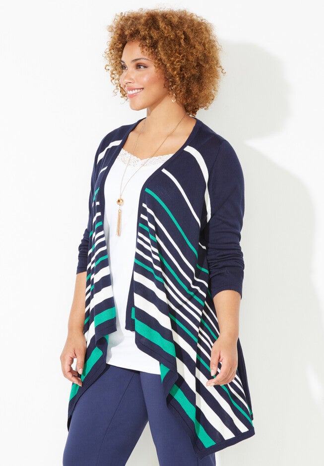 Liz&Me® Striped Cascade Cardigan, , alternate image number 1
