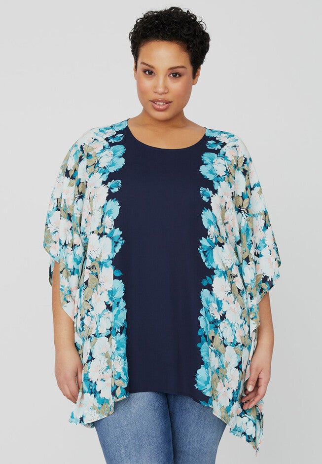 Floral Poncho, MARINER NAVY, hi-res image number 0