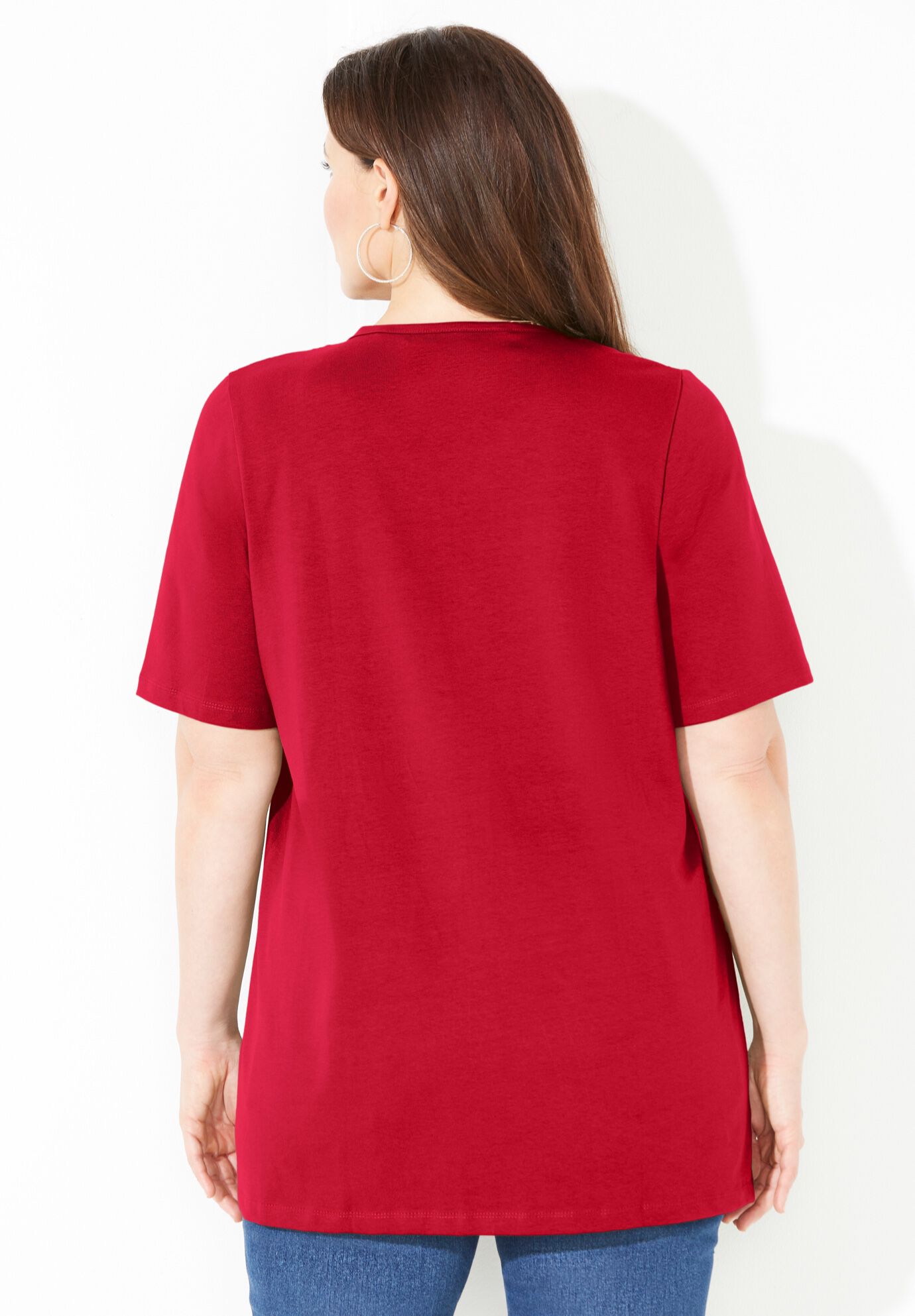 Suprema® Crochet V-Neck Tee, CLASSIC RED, alternate image number 2