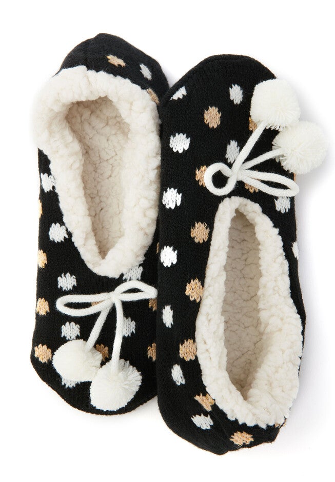 Polka Dot Bootie Slipper, BLACK, hi-res image number 0