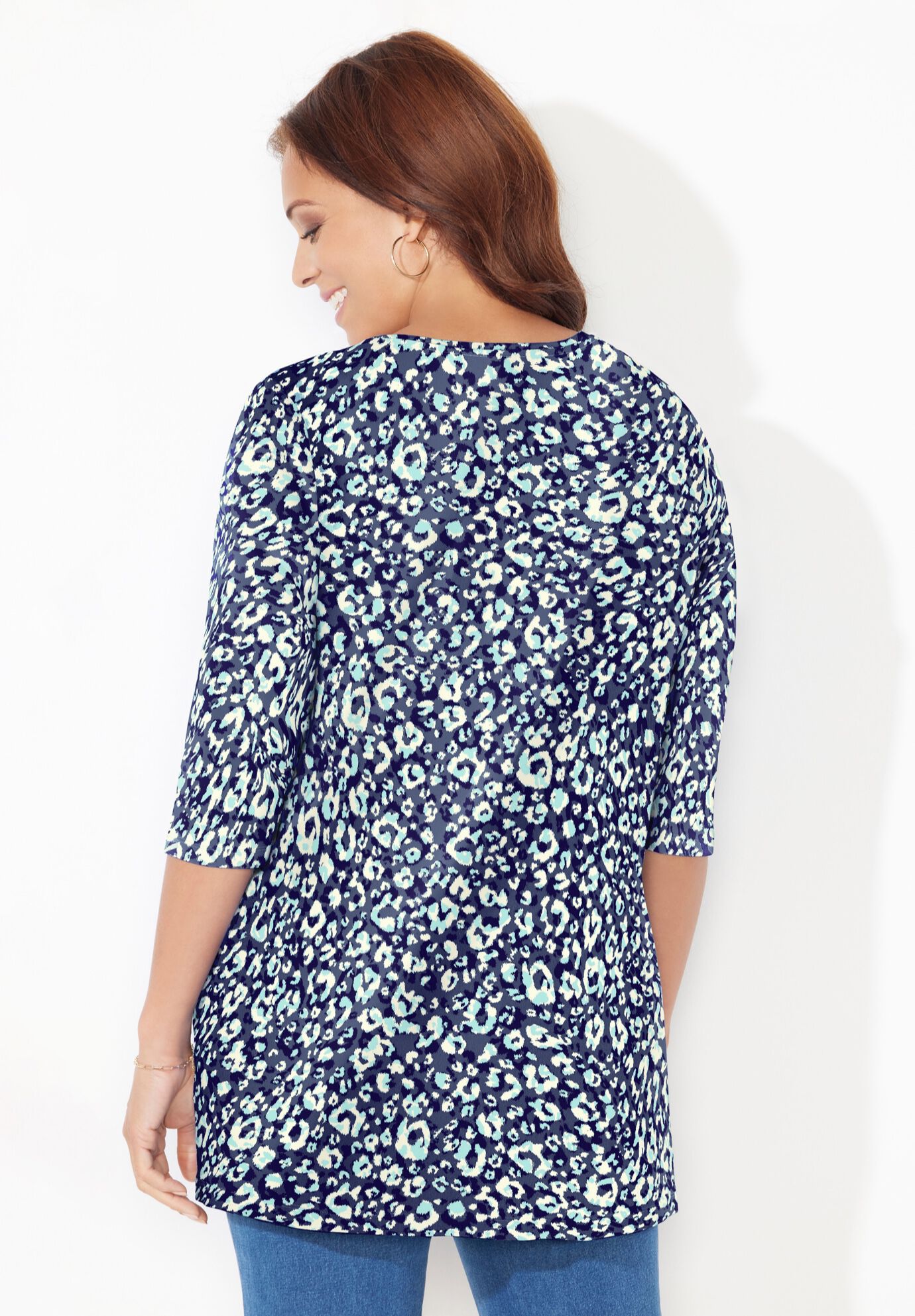 Easy Fit 3/4-Sleeve Scoopneck Tunic, BLUE ANIMAL, alternate image number 2