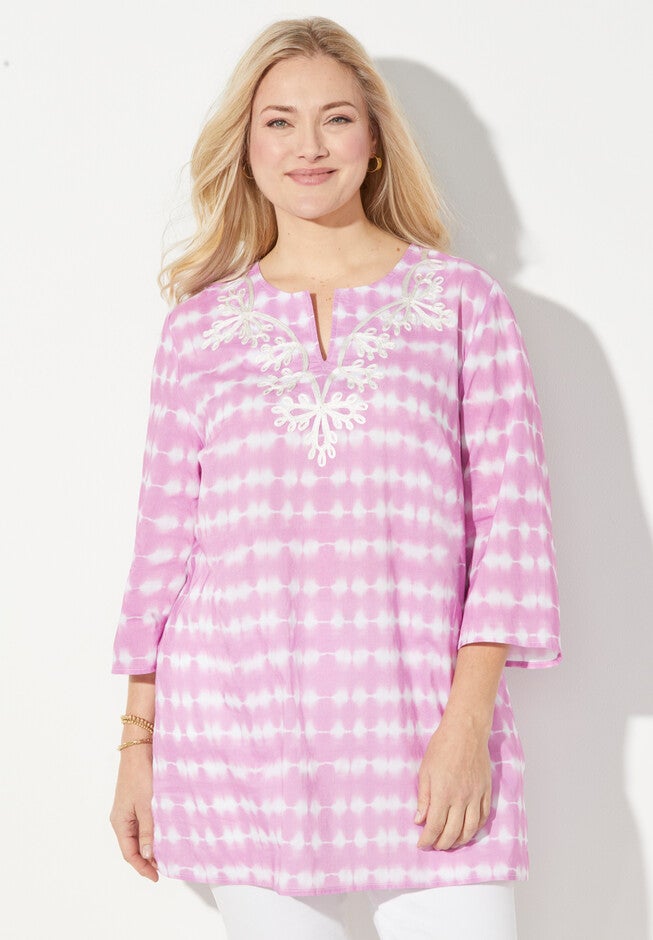 Soutache Trim Tunic, VIOLET WHITE TIE DYE, hi-res image number 0