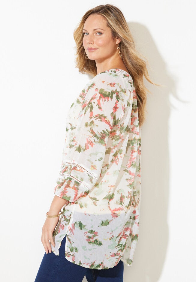 Floral Pintuck Peasant Top, , alternate image number 2