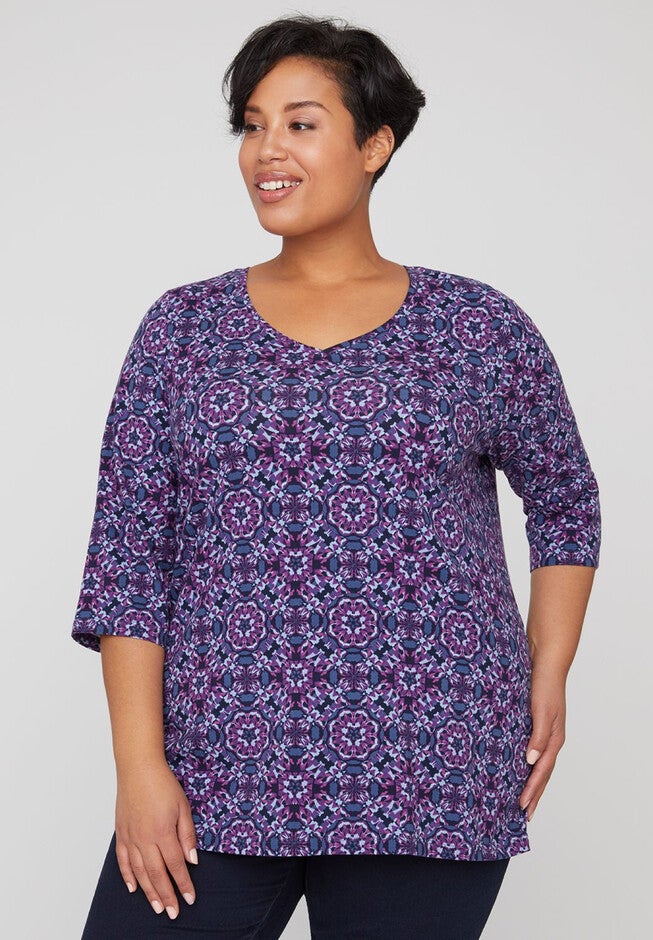 Soft Kaleidoscope Print Top, DARK DENIM, hi-res image number 0
