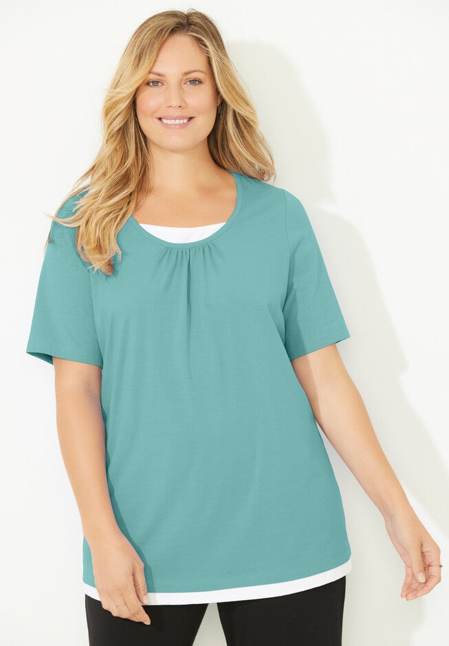 Suprema® Shirred Duet Tee, AQUA SEA, hi-res image number null