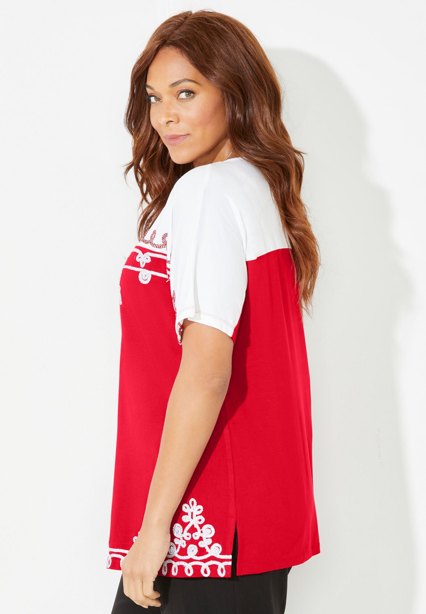 Embroidered Short Sleeve Top, , alternate image number 2