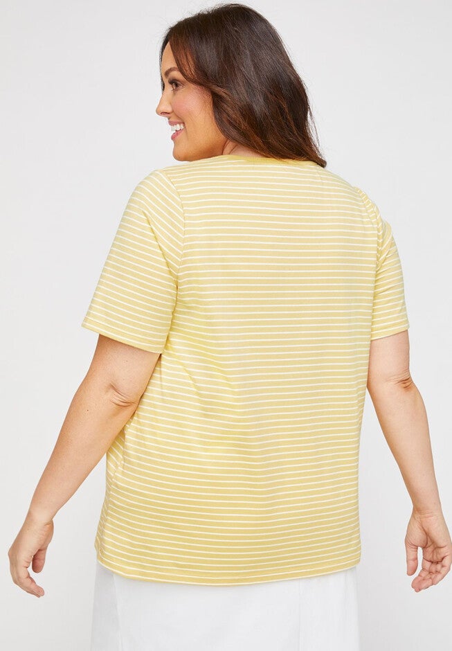 Striped Embroidered-Neck Suprema® Tee, , on-hover image number 1