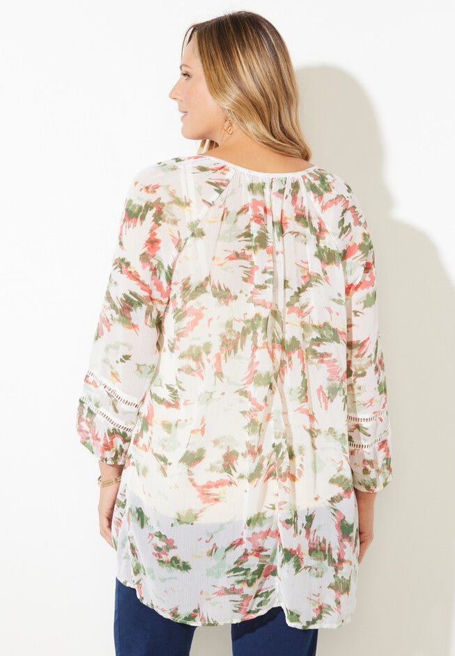 Floral Pintuck Peasant Top, , on-hover image number 1
