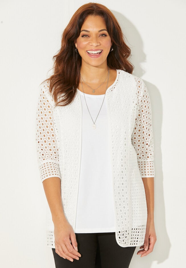 Village Square Eyelet Jacket, WHITE, hi-res image number 0