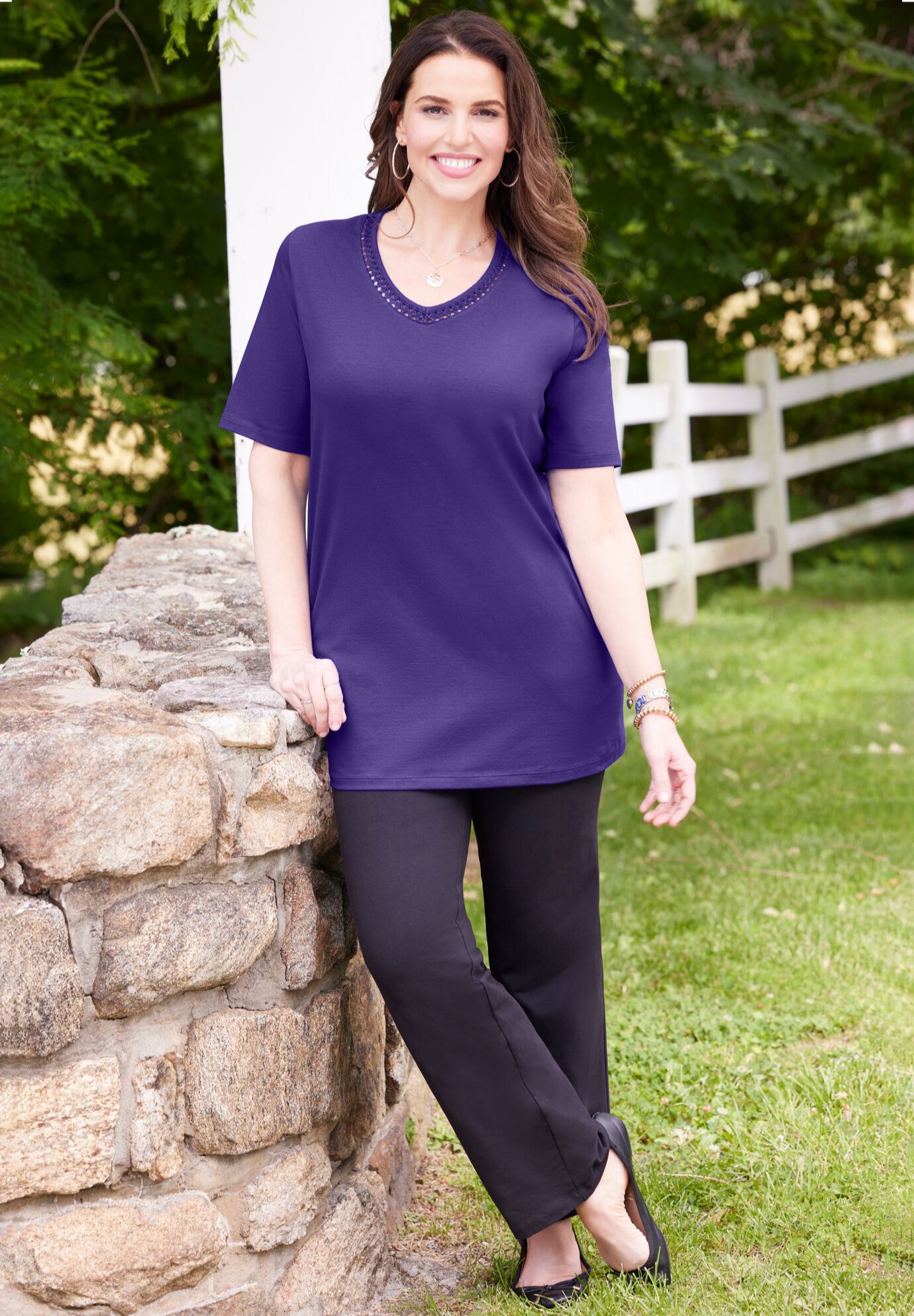 Suprema® Crochet V-Neck Tee, , alternate image number 5