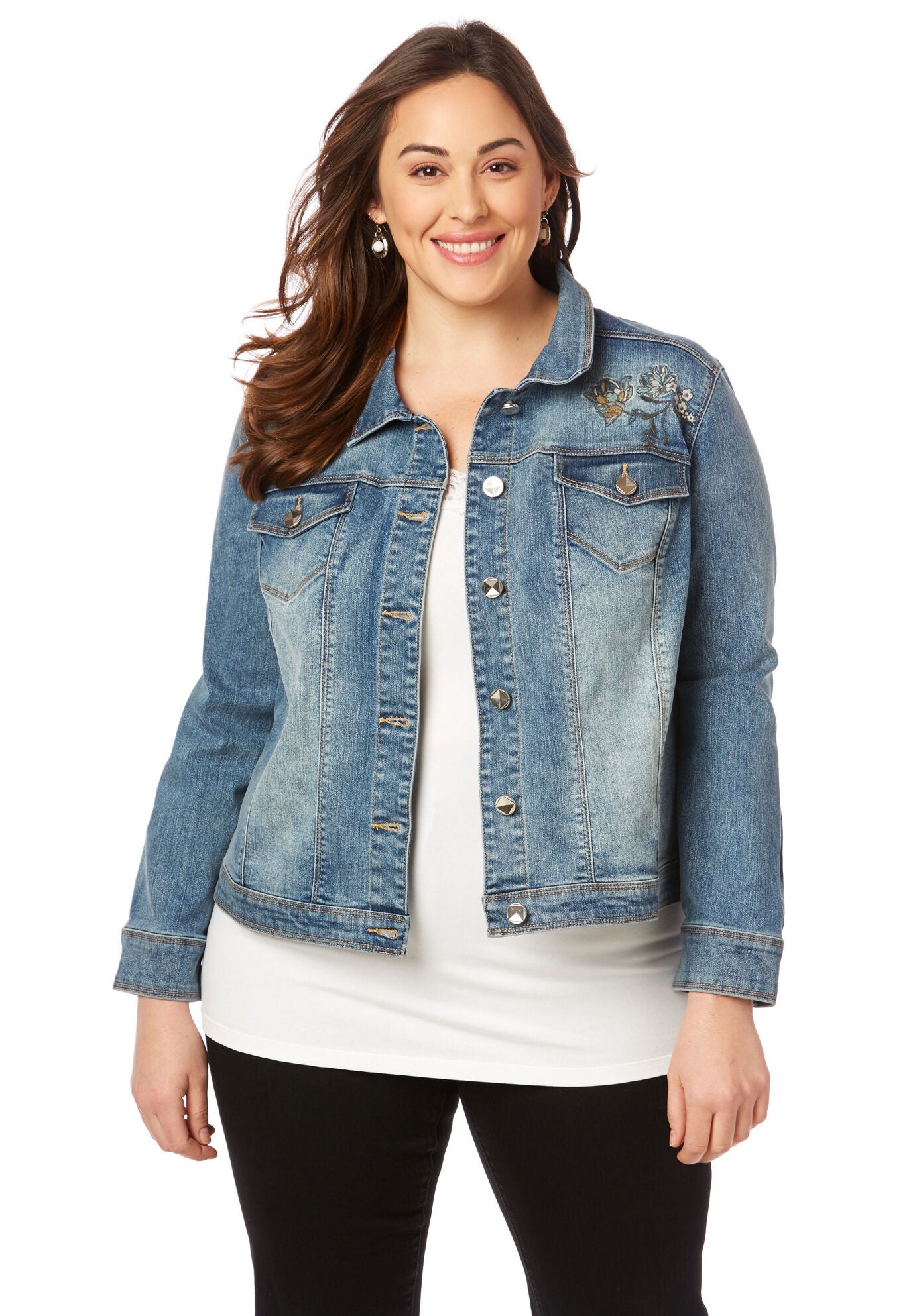 Embroidered Denim Jacket Eloquii