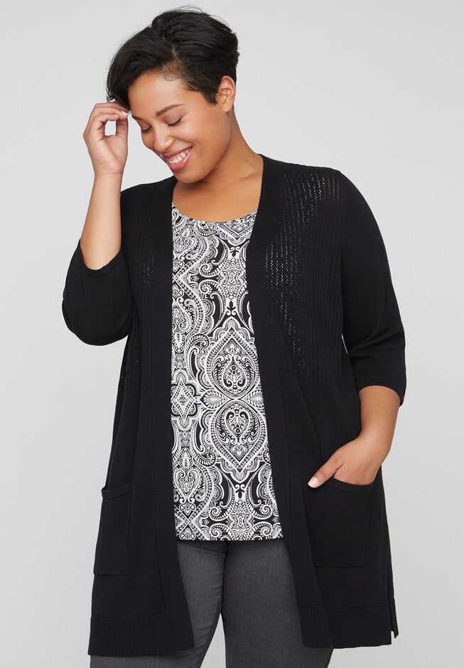 Refined Stitch Cardigan, BLACK, hi-res image number 0