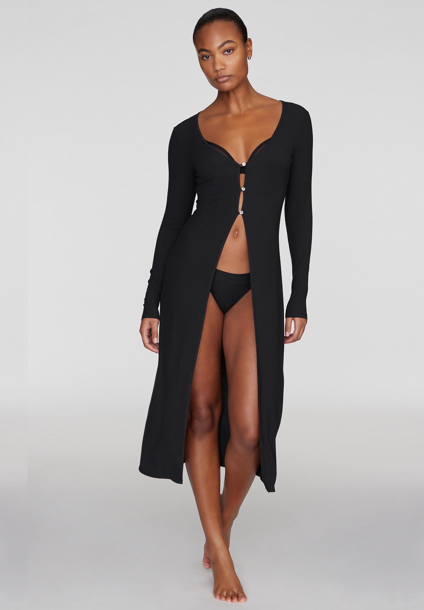 The Long Button Cardigan - Modal Silk Rib