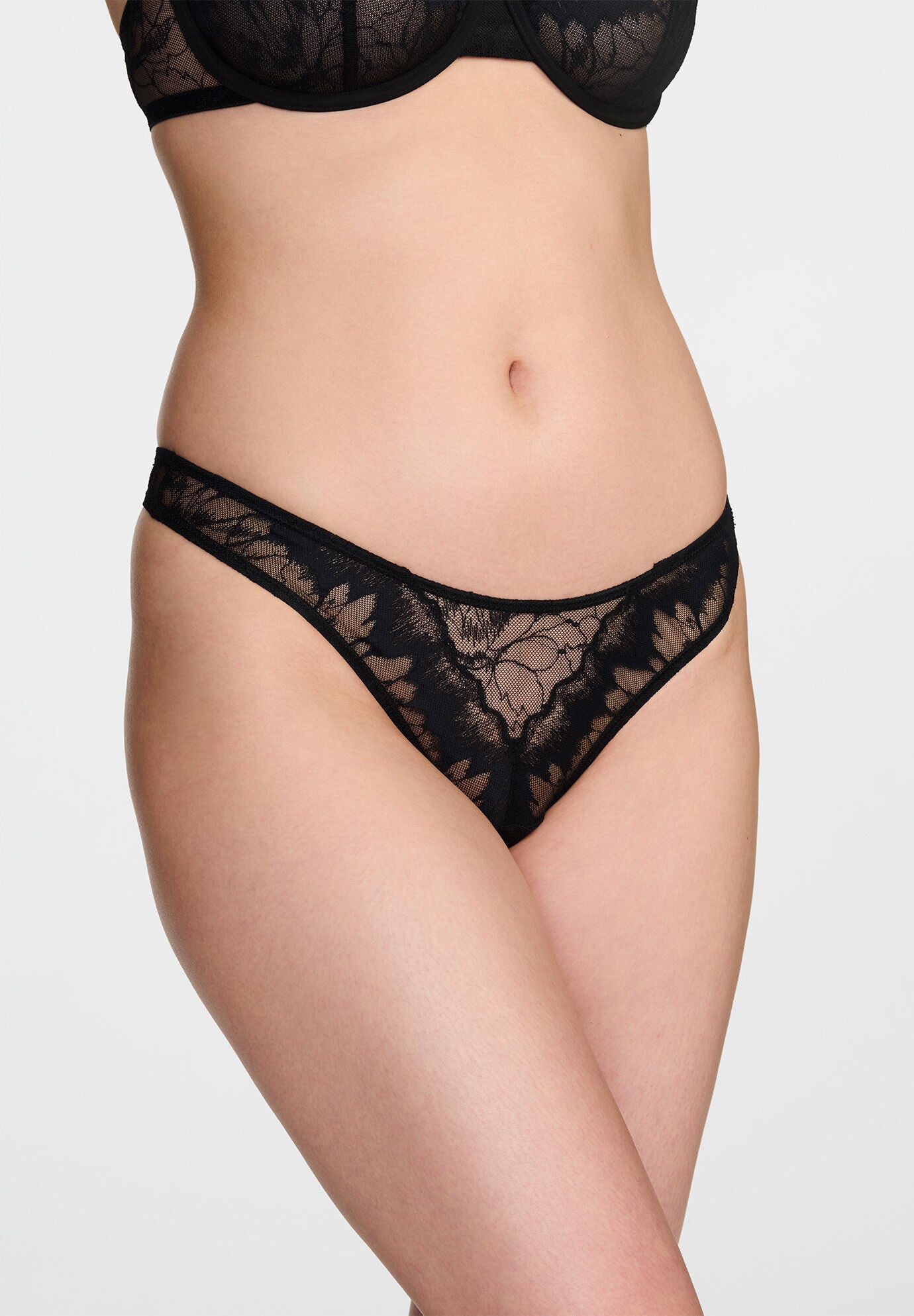The Thong- Floral Lace, BLACK, on-hover image number 1
