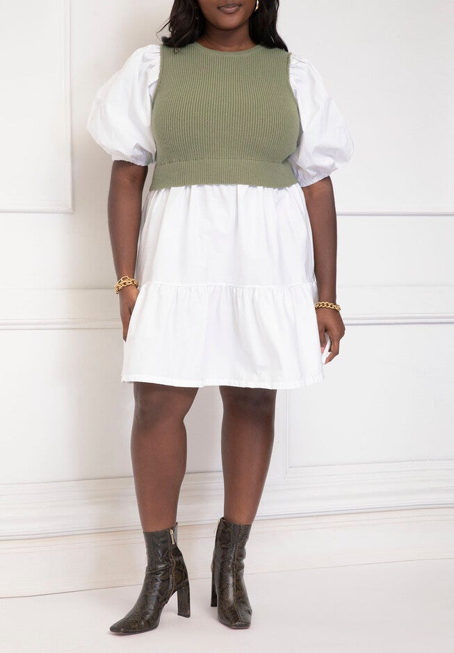 ELOQUII Elements Twofer Poplin Dress With Sweater, , on-hover image number null