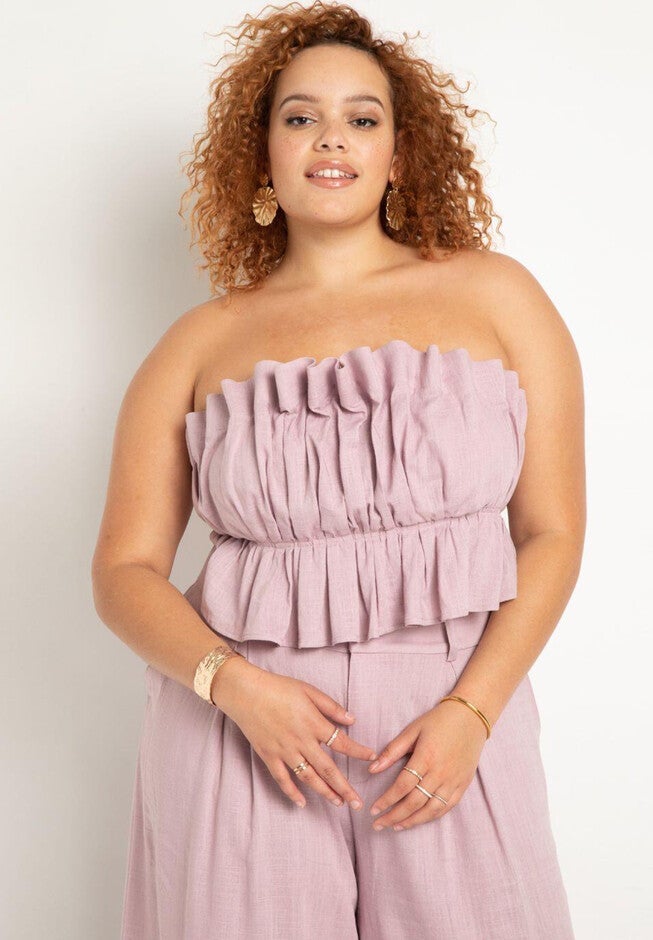 Strapless Ruffle Blouse, MAUVE SHADOWS, hi-res image number null