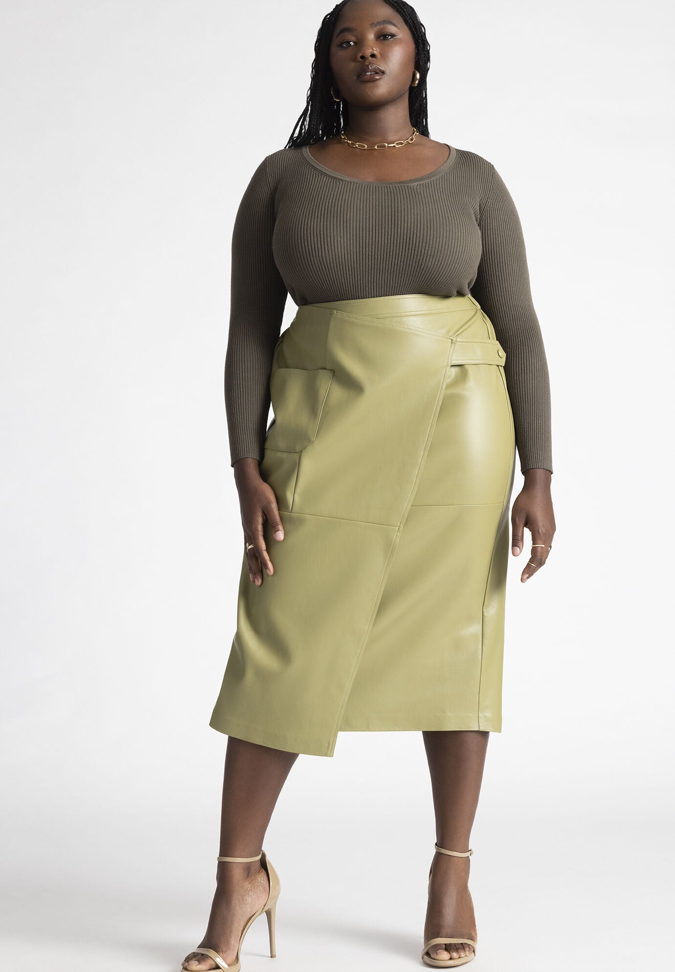 Scoop Neck Knitted Long Sleeve Top Ivy Green Eloquii