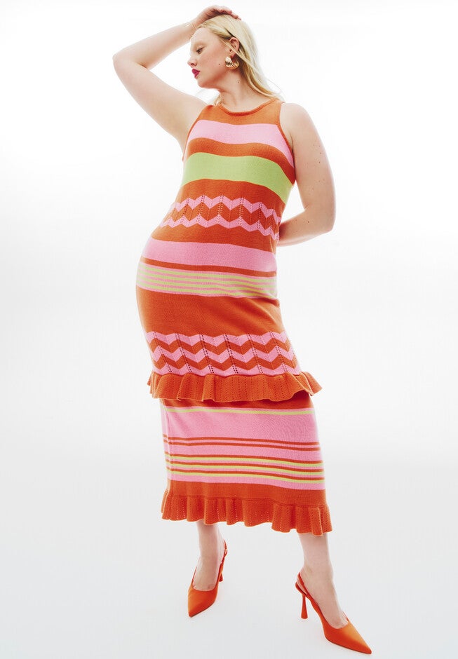 Striped Tank Sweater Dress With Ruffles, SORBET STRIPE, alternate image number null