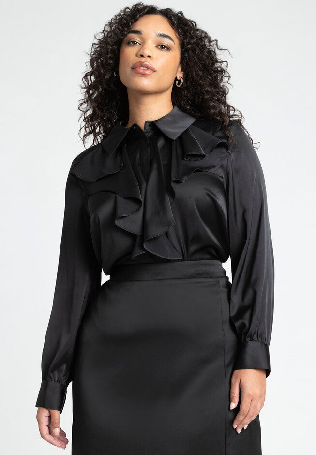 Flounce Front Button Down Top, , alternate image number null
