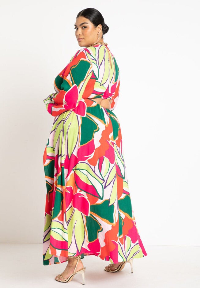 Gabi Fresh Swim x ELOQUII Ring Front Cutout Coverup Maxi Dress with High Slit, , alternate image number null