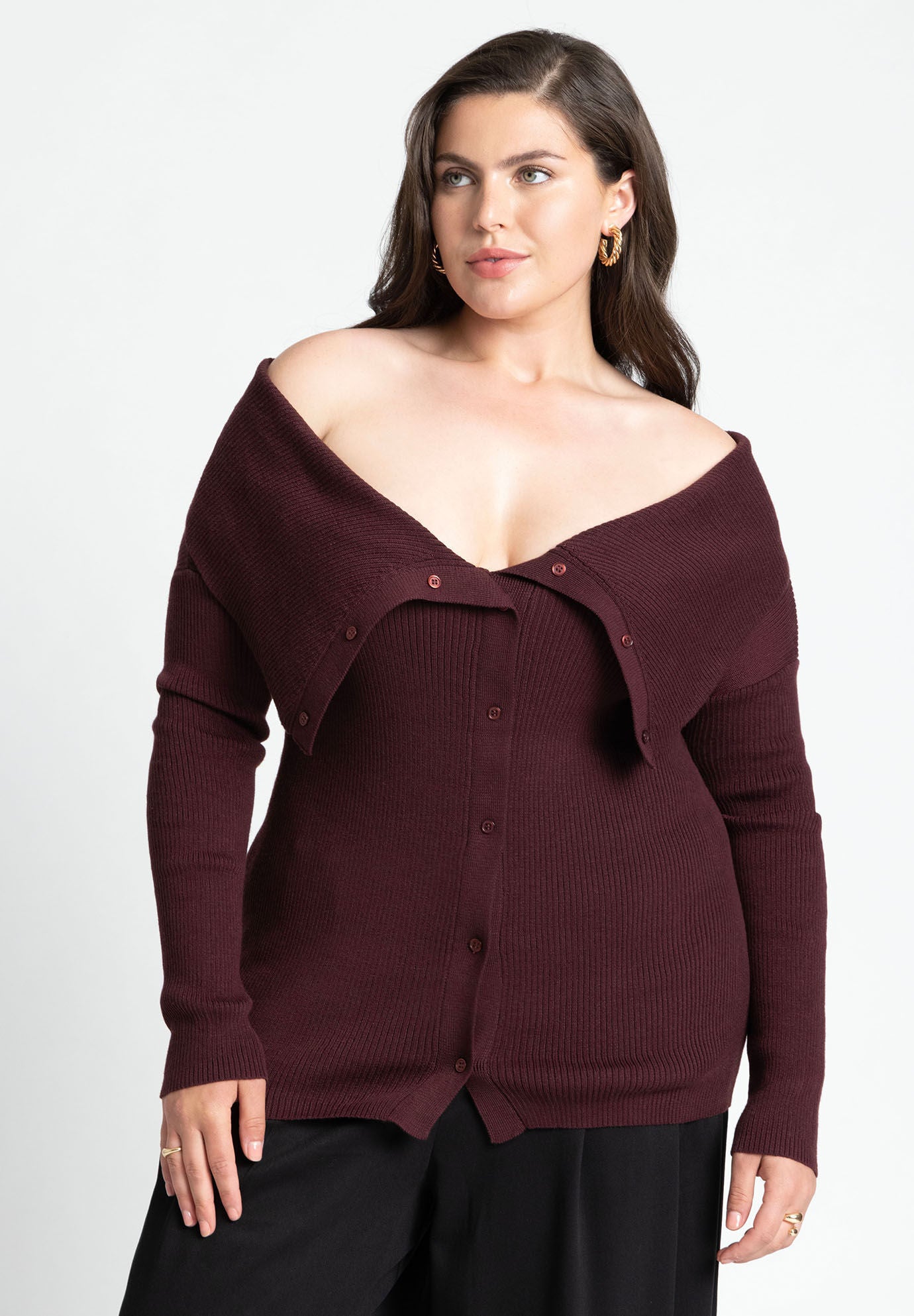 Plus size over the shoulder sweater top