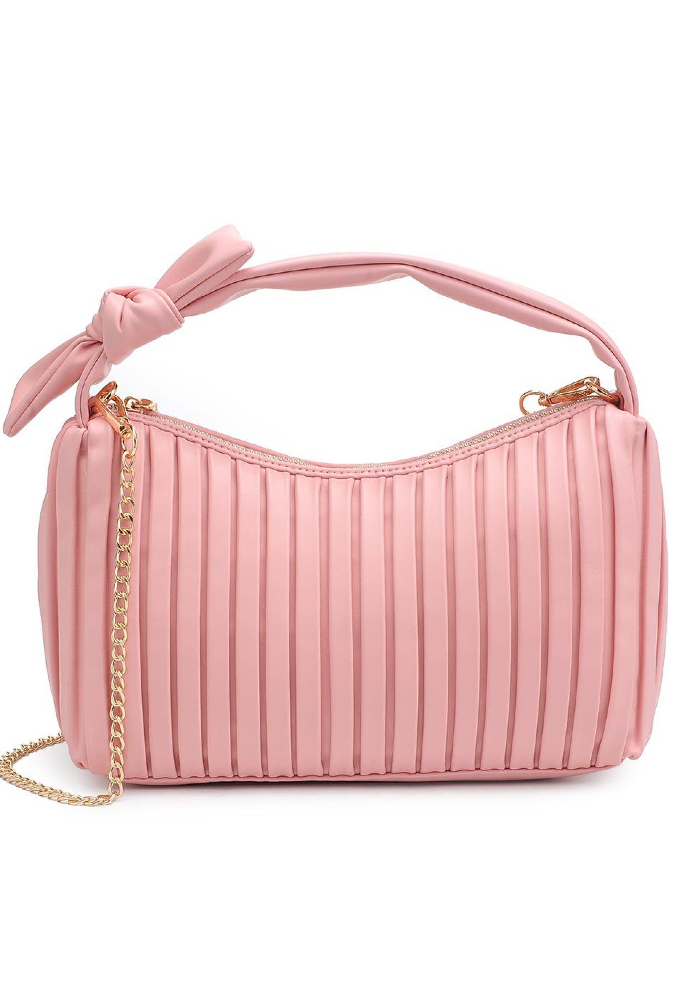 Pleated Detail Bag with Bow, LIGHT PINK, hi-res image number 0