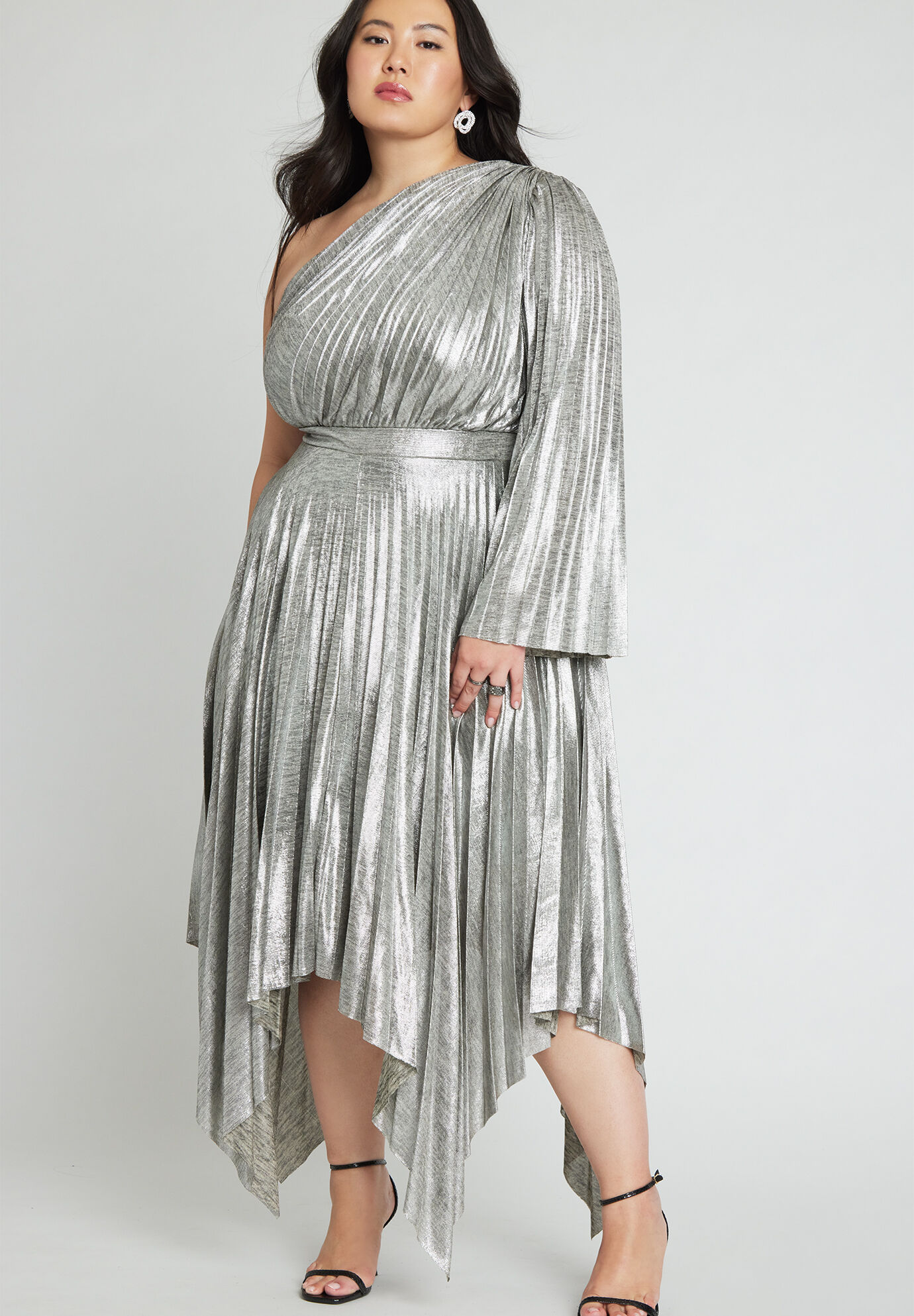 Women Metallic Plisse One Shoulder Dress By ( Size 26 )
