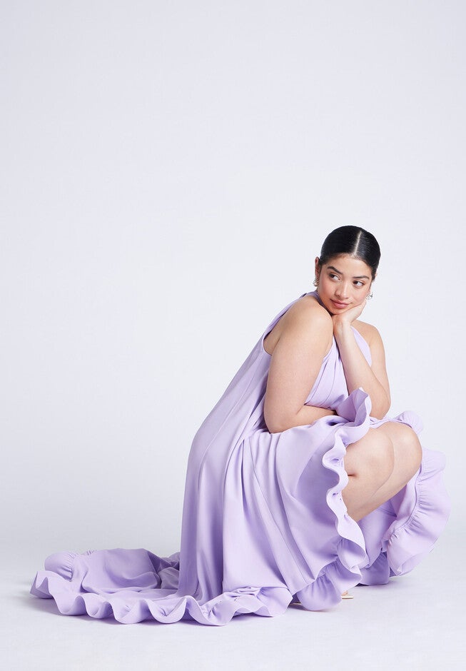 High Low Dramatic Ruffle Detail Dress, LILAC BREEZE, alternate image number null