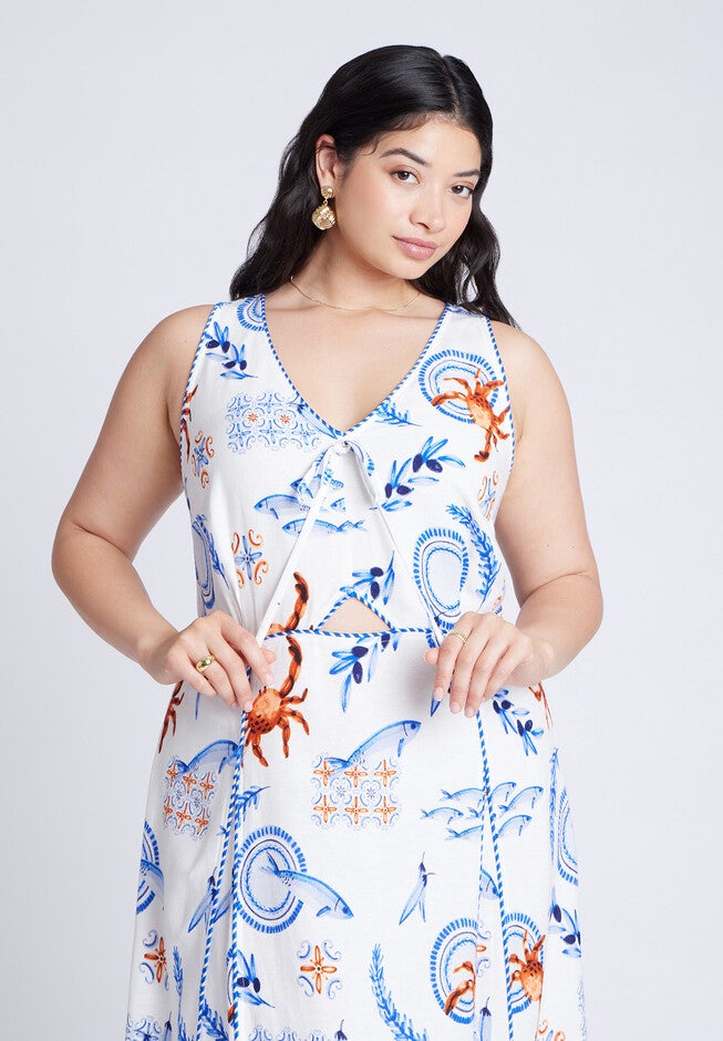 Roping Detail Printed Maxi Dress, SEASIDE, alternate image number null