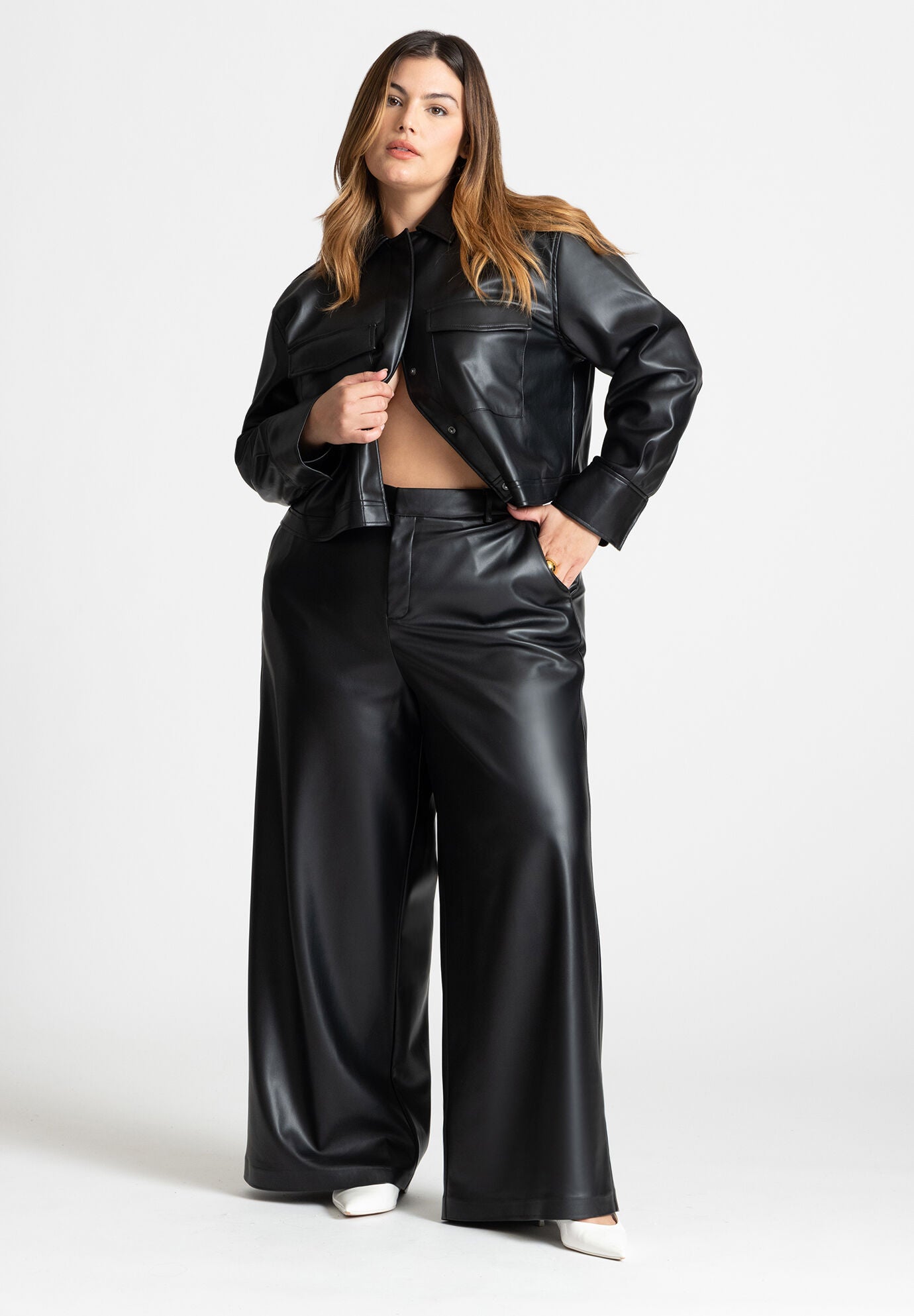 Cropped Faux Leather Jacket Eloquii