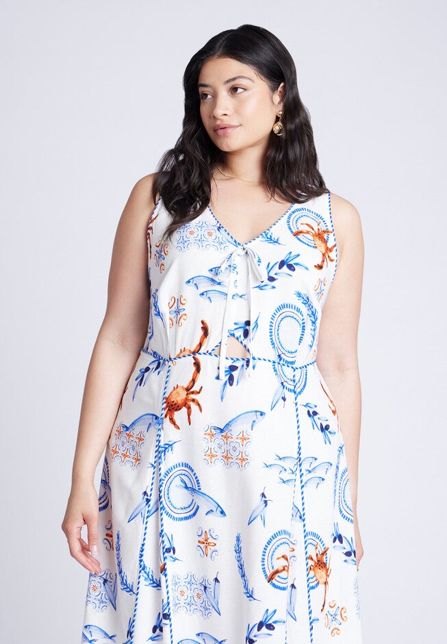 Roping Detail Printed Maxi Dress, SEASIDE, alternate image number null