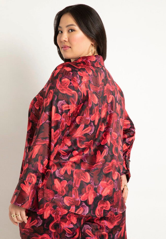 Printed Satin Button Down, , alternate image number null