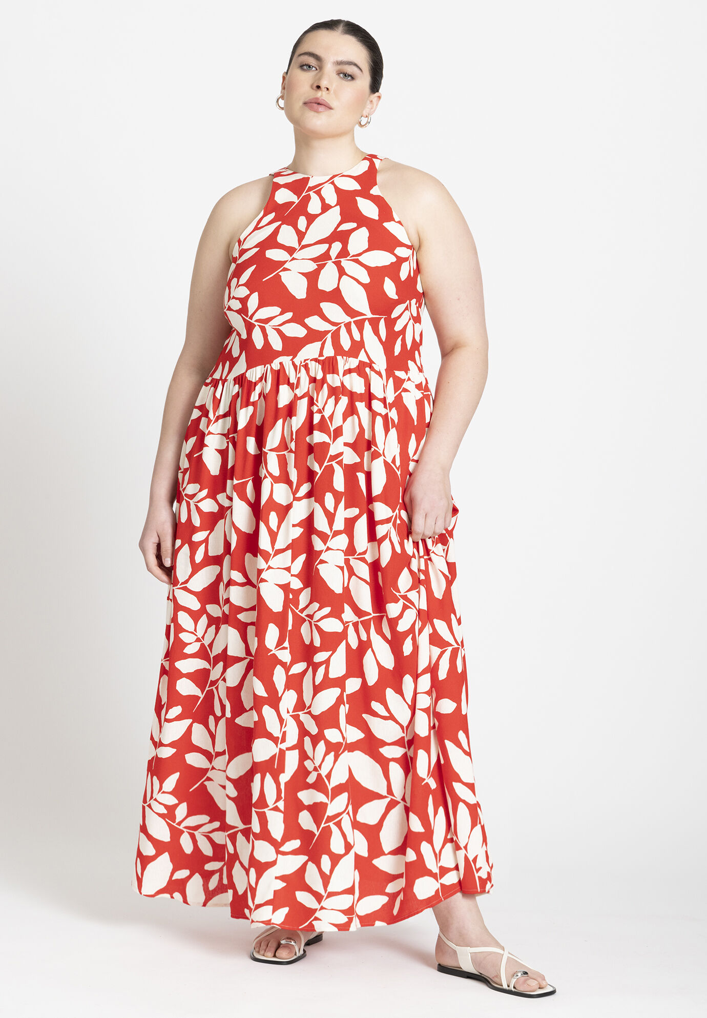 Plus Size Halter Pocketed General Print Maxi Dress