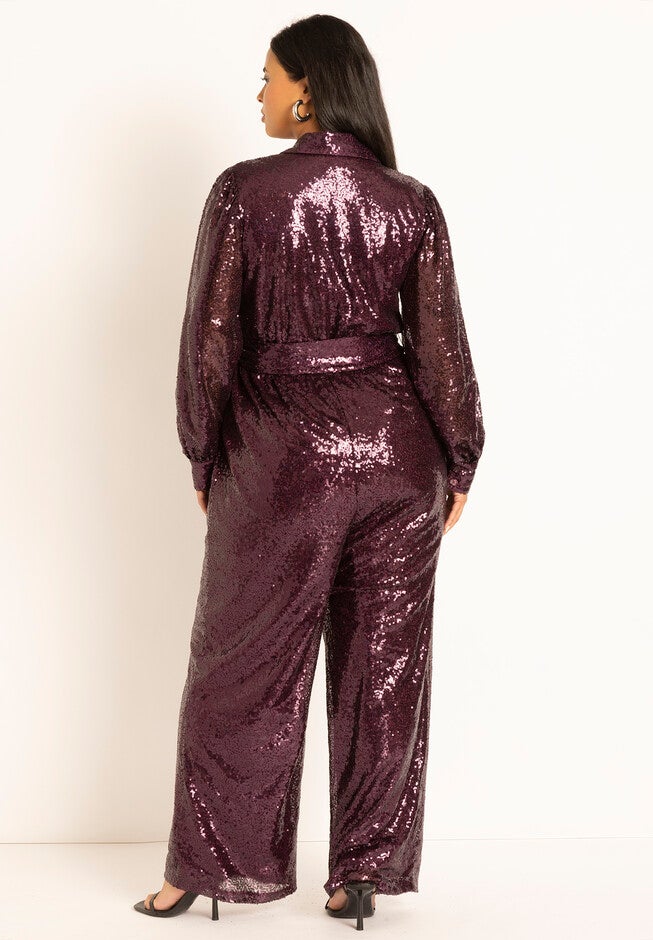 Sequin Jumpsuit With Collar, , alternate image number null