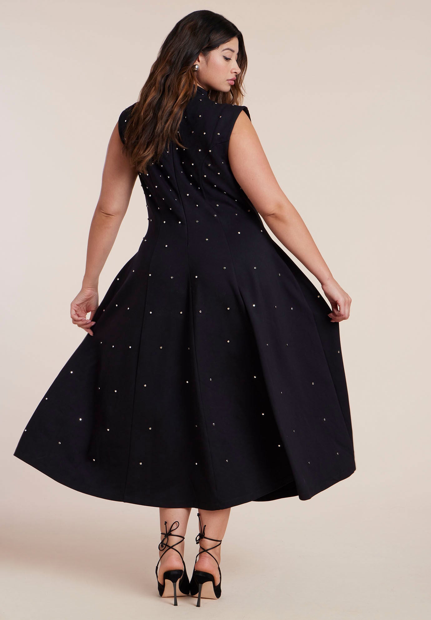 Stud Detail Ponte Midi Dress, BLACK ONYX, on-hover image number 1