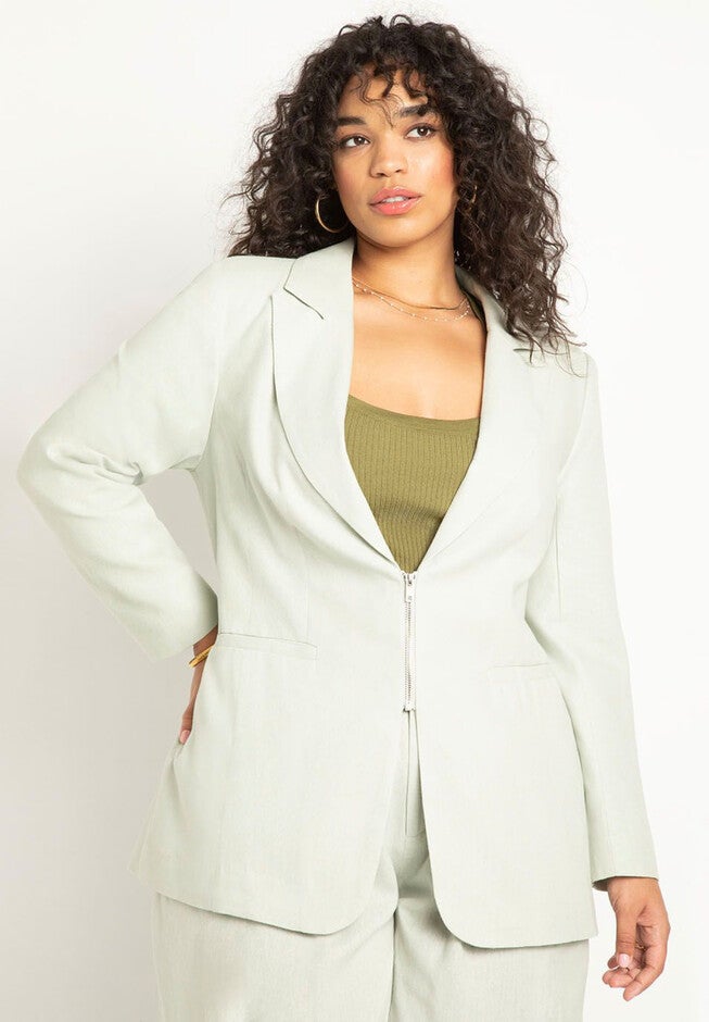 Zip Up Exaggerated Shoulder Blazer, RESEDA, hi-res image number null