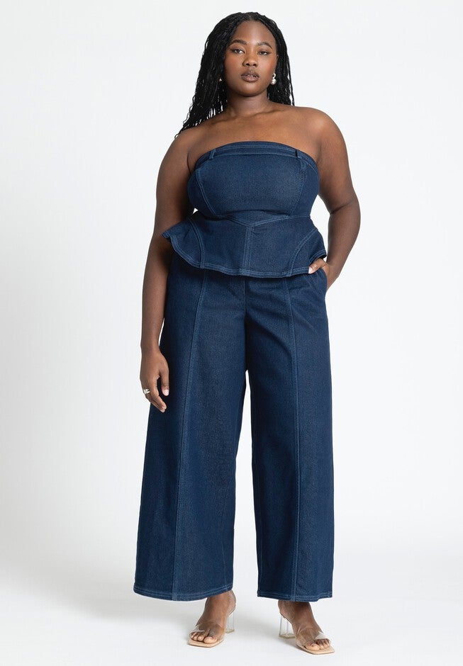 Plus Size Denim Wide Leg Jumpsuit Denim Jumpsuit With Peplum