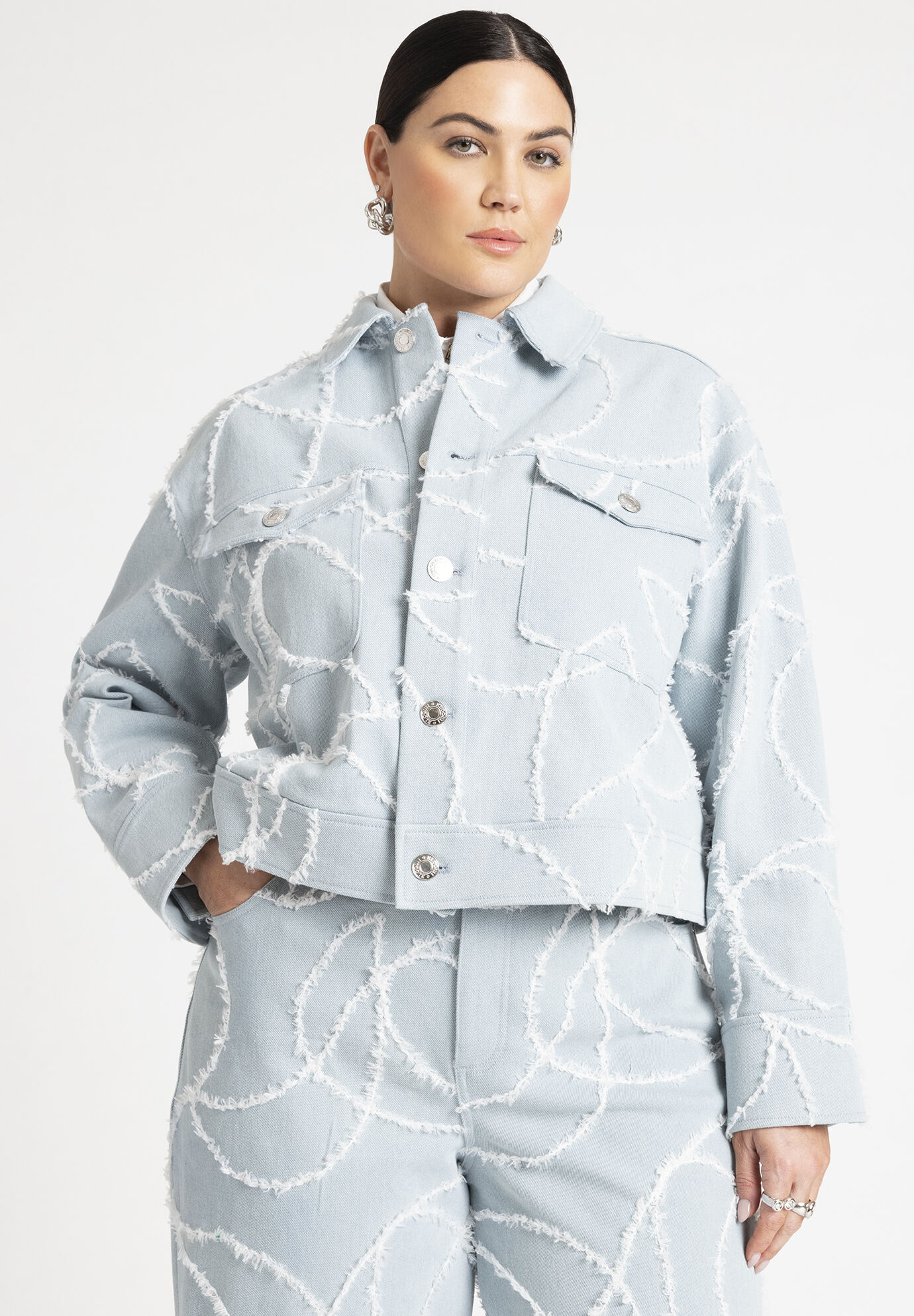 Women Distressed Embroidered Denim Jacket By ( Size 16 )