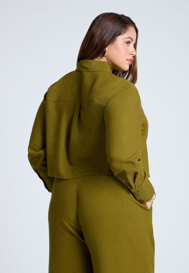 Boxy Button Down Shirt, FIR GREEN, alternate image number null