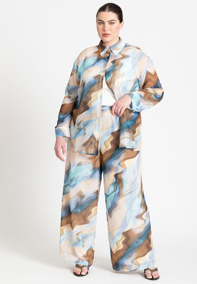 Printed Button Up Top, SAND, alternate image number null