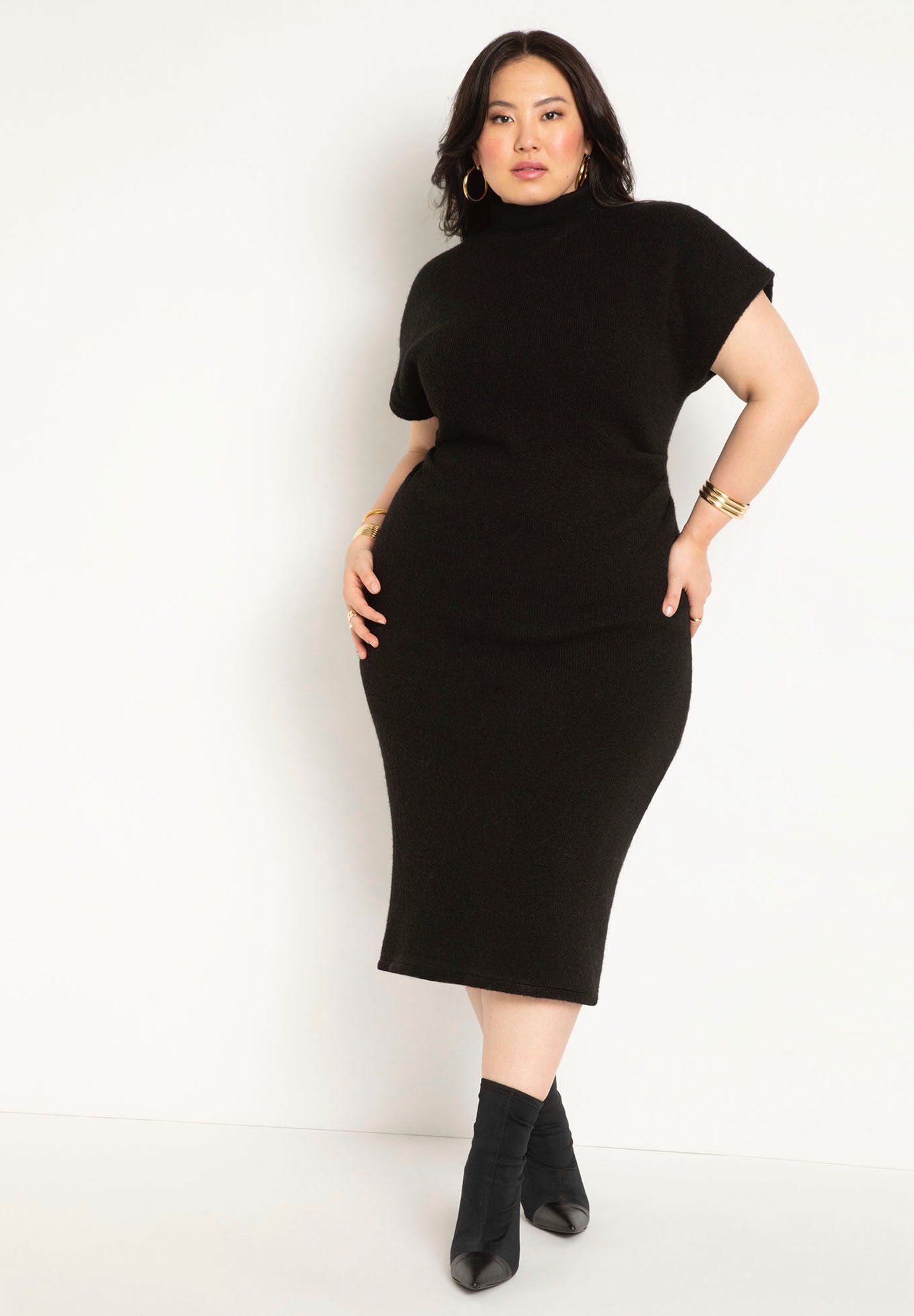 Plus size sweater dress with boots on sale