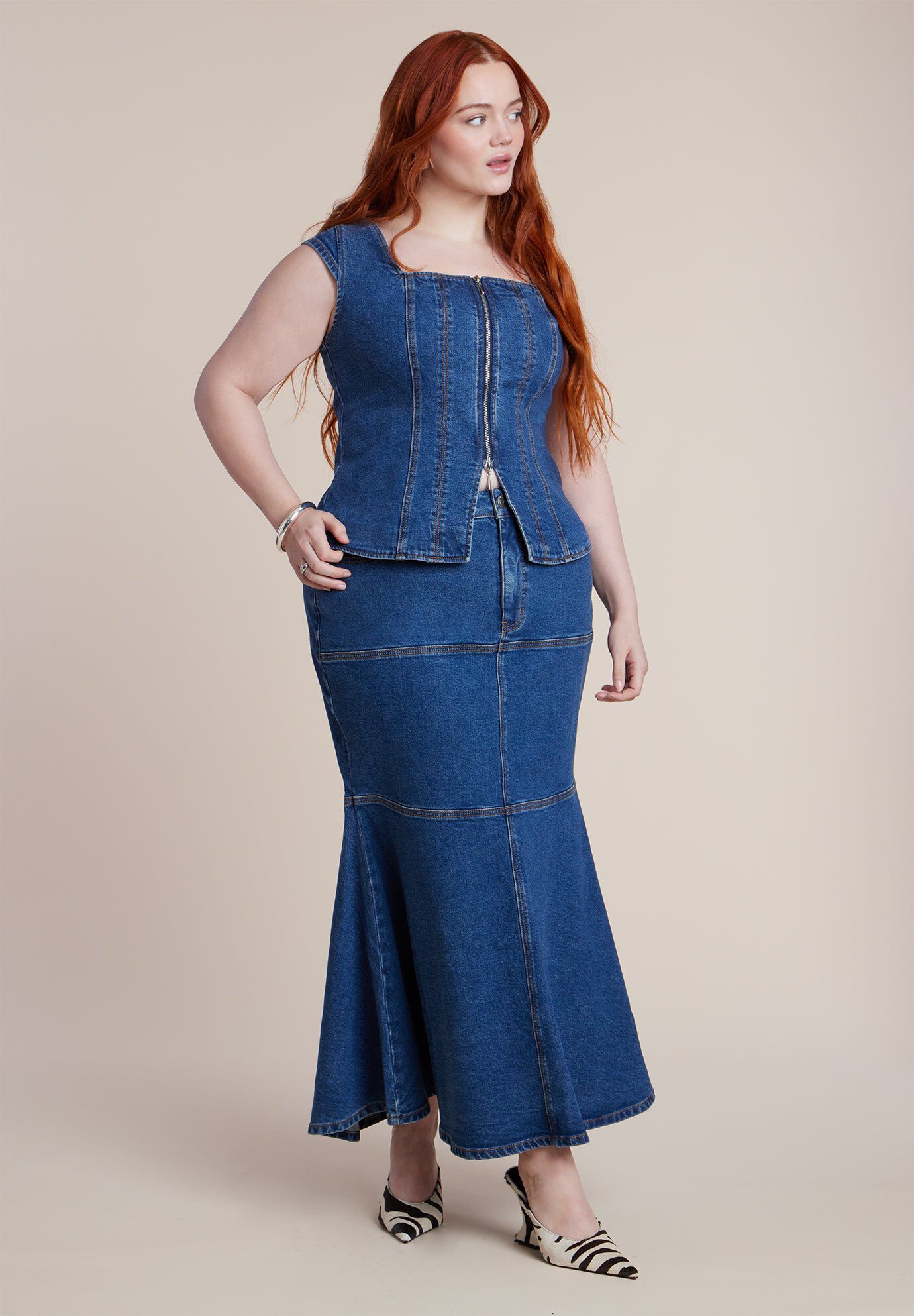 Denim Trumpet Maxi Skirt