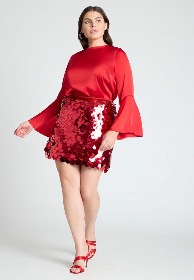 Open Back Flared Sleeve Top, PATROL RED, alternate image number null