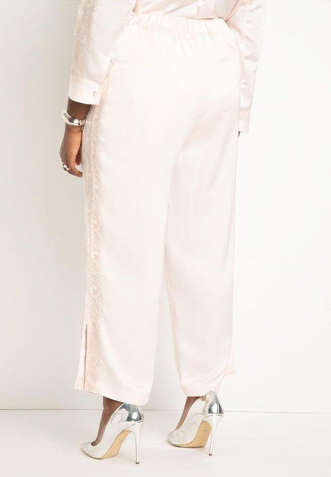 Lace Detail Satin Wide Leg Pant, , alternate image number null