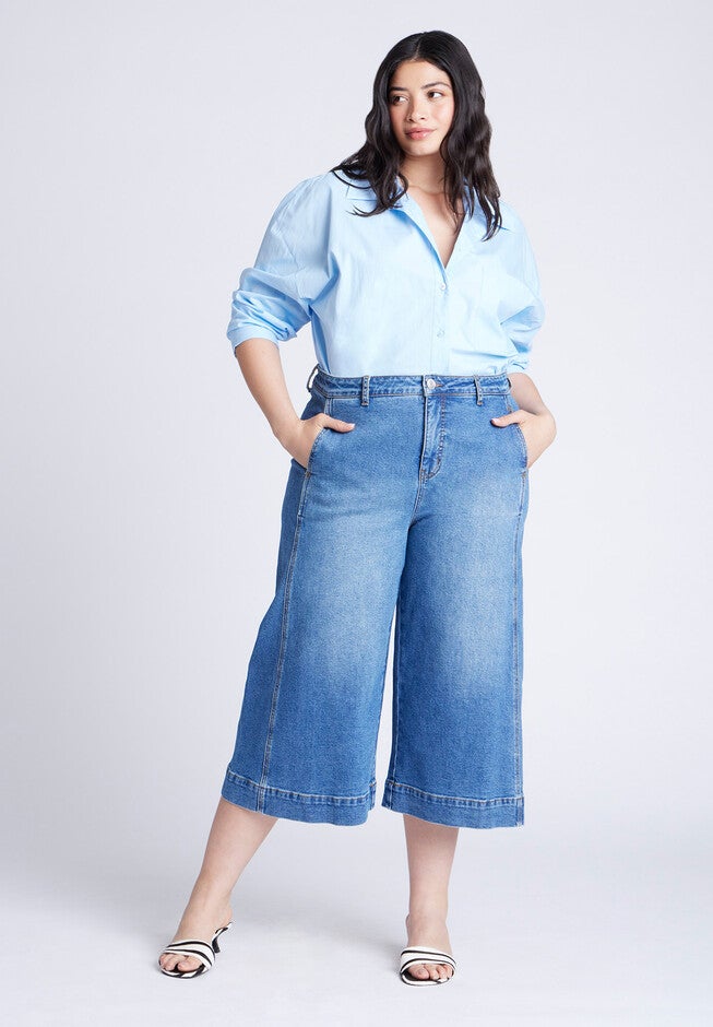 Denim Culotte, MEDIUM WASH, hi-res image number null