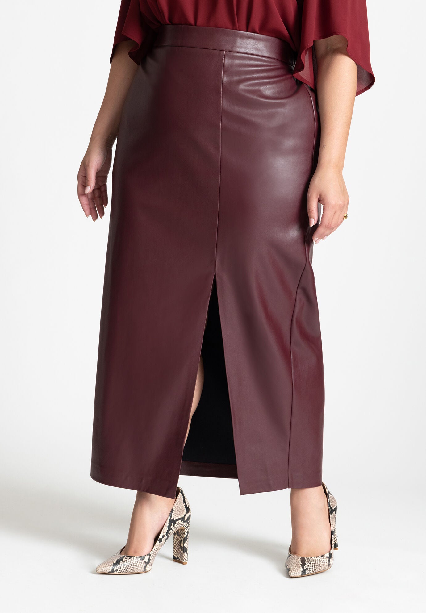 Faux Leather Column Skirt With Slit Eloquii