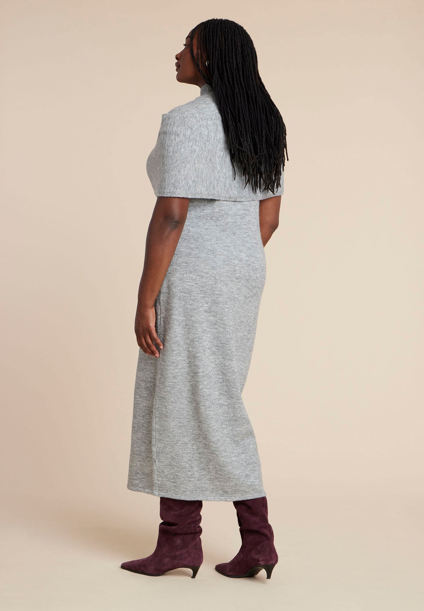 Twist Front Cape Sweater Dress, GREY, on-hover image number 1