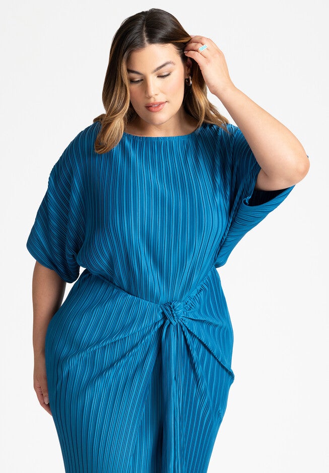 Draped Plisse Dress, DARK BLUEJAY, alternate image number null